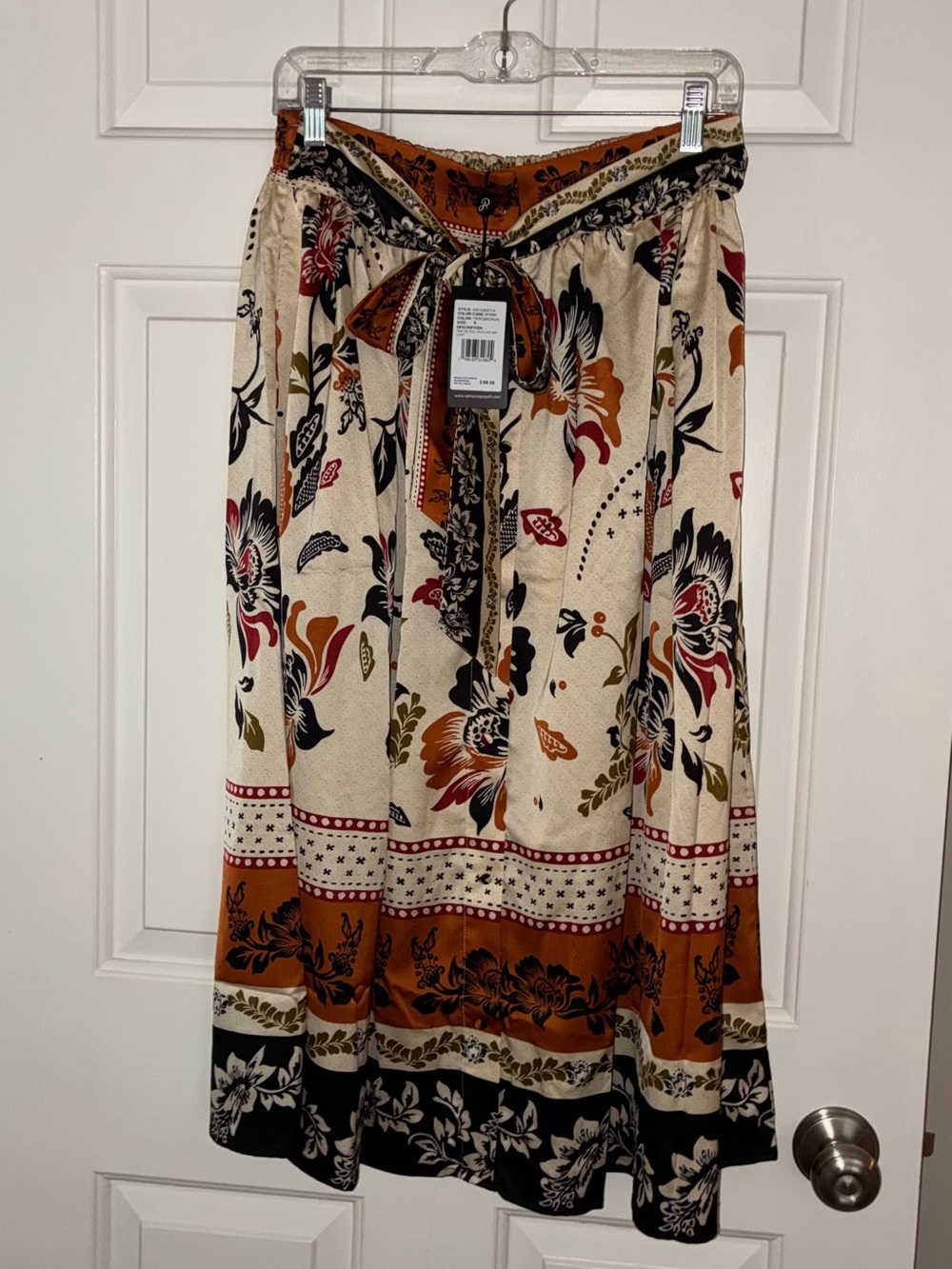 NWT Adrianna Papell Tie Floral Printed Midi Skirt Tropic Border‎ Vine Sz S - Picture 7 of 11